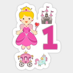 First Birthday Princess Castle Unicorn Carriage Sticker